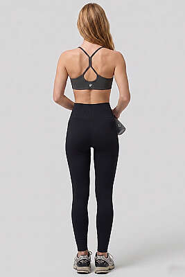 Bel Lastikli Uzun Spor Tayt Siyah - Sporcu Sütyeni 