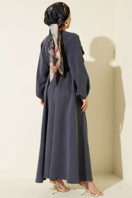 Bel Lastikli Yaka Fırfırlı Elbise Lacivert - Elbise