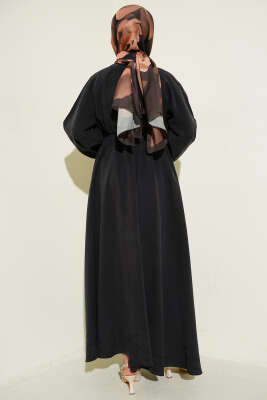 Bel Lastikli Yaka Fırfırlı Elbise Siyah - Elbise