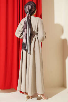 Bel Lastikli Yaka Fırfırlı Elbise Taş - Elbise