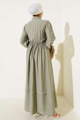 Bel Lastikli Yan Bağlamalı Elbise Çağla Yeşili - Tesettür Elbise