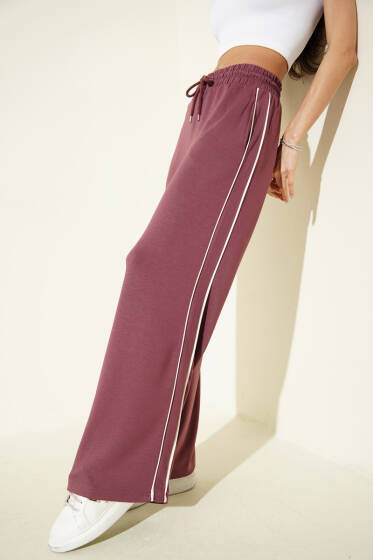 Bel Lastikli Yan Biyeli Loyşa Pantolon Gül Kurusu - Kadın Giyim Modelleri