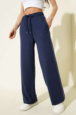 Bel Lastikli Yan Biyeli Loyşa Pantolon Lacivert - Kadın Giyim Modelleri