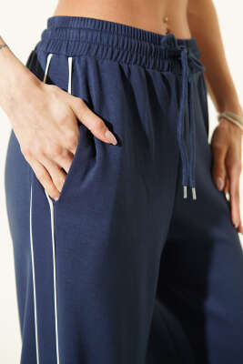 Bel Lastikli Yan Biyeli Loyşa Pantolon Lacivert - Kadın Giyim Modelleri