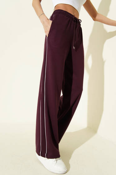 Bel Lastikli Yan Biyeli Loyşa Pantolon Mürdüm - Kadın Giyim Modelleri