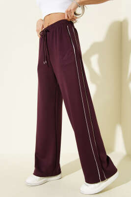 Bel Lastikli Yan Biyeli Loyşa Pantolon Mürdüm - Kadın Giyim Modelleri