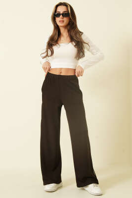 Bel Lastikli Yan Detaylı Loyşa Pantolon Acı Kahve - Kadın Giyim Modelleri