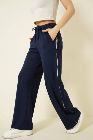 Bel Lastikli Yan Detaylı Loyşa Pantolon Lacivert - Kadın Giyim Modelleri