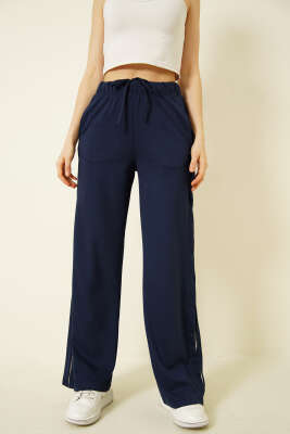 Bel Lastikli Yan Detaylı Loyşa Pantolon Lacivert - Kadın Giyim Modelleri