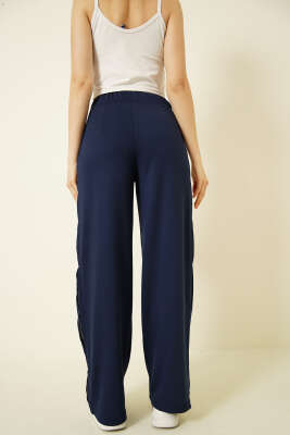 Bel Lastikli Yan Detaylı Loyşa Pantolon Lacivert - Kadın Giyim Modelleri