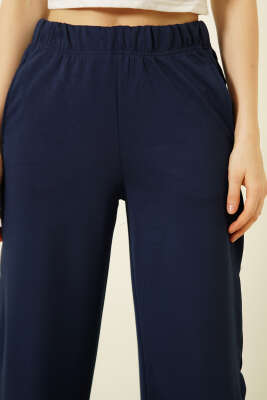 Bel Lastikli Yan Detaylı Loyşa Pantolon Lacivert - Kadın Giyim Modelleri