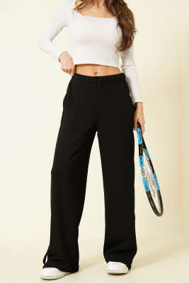 Bel Lastikli Yan Detaylı Loyşa Pantolon Siyah - HELLIE