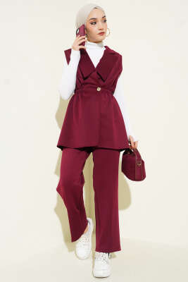 Bel Lastikli Yelekli Scuba İkili Takım Bordo - TABLO FASHİON