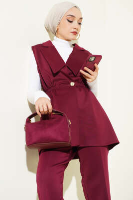 Bel Lastikli Yelekli Scuba İkili Takım Bordo - İkili Takım