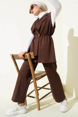 Bel Lastikli Yelekli Scuba İkili Takım Kahve - TABLO FASHİON