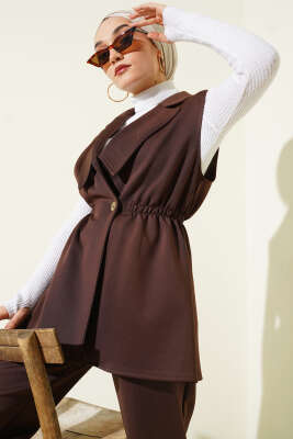 Bel Lastikli Yelekli Scuba İkili Takım Kahve - İkili Takım