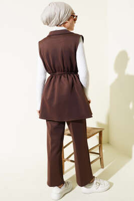 Bel Lastikli Yelekli Scuba İkili Takım Kahve - İkili Takım