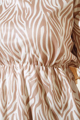 Bel Lastikli Zebra Desenli Etekli Takım Latte - İKİLİ TAKIM