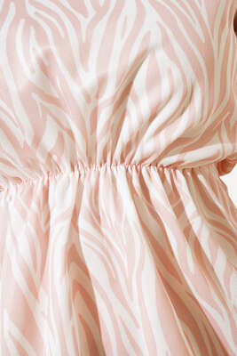 Bel Lastikli Zebra Desenli Etekli Takım Pudra - İKİLİ TAKIM