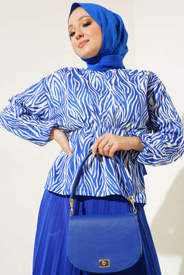 Bel Lastikli Zebra Desenli Etekli Takım Saks - İKİLİ TAKIM