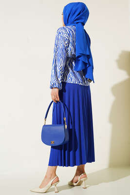 Bel Lastikli Zebra Desenli Etekli Takım Saks - İKİLİ TAKIM