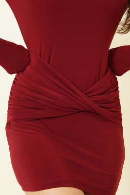 Bel Parça Detaylı Sandy Mini Elbise Bordo - Kadın Giyim Modelleri
