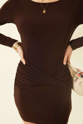 Bel Parça Detaylı Sandy Mini Elbise Kahve - Kadın Giyim Modelleri