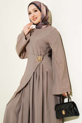 Bel Parça Detaylı Tensel Elbise Bej - Elbise