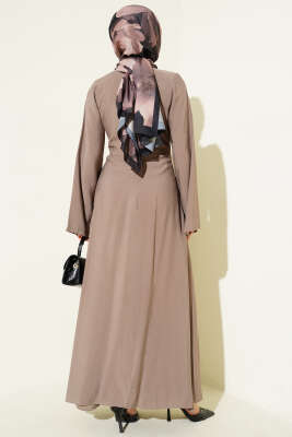 Bel Parça Detaylı Tensel Elbise Bej - Elbise