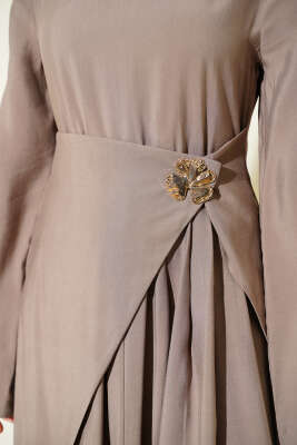 Bel Parça Detaylı Tensel Elbise Bej - Elbise