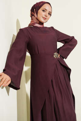 Bel Parça Detaylı Tensel Elbise Bordo - Elbise