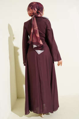 Bel Parça Detaylı Tensel Elbise Bordo - Elbise