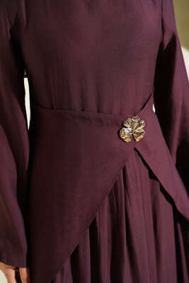 Bel Parça Detaylı Tensel Elbise Bordo - Elbise