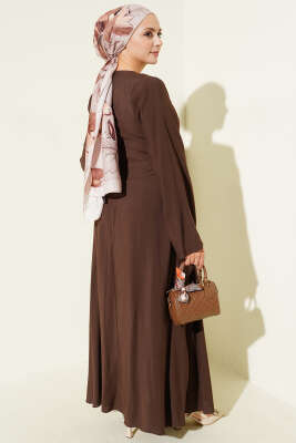 Bel Parça Detaylı Tensel Elbise Kahve - Elbise