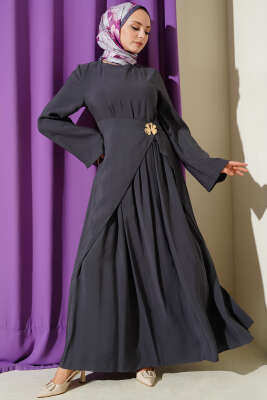 Bel Parça Detaylı Tensel Elbise Kayrak Grisi - ARANLI TEKSTİL