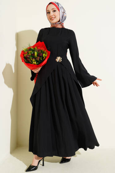 Bel Parça Detaylı Tensel Elbise Siyah - Elbise