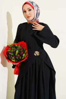 Bel Parça Detaylı Tensel Elbise Siyah - Elbise