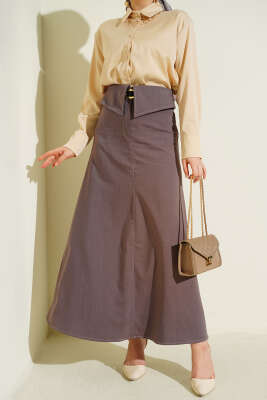 Bel Parçalı Kemerli Etek Kahve - ASME