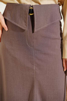 Bel Parçalı Kemerli Etek Kahve - Etek