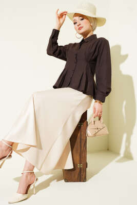 Bel Pens Detaylı Kısa Gömlek Acı Kahve - DUFON