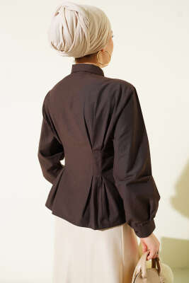 Bel Pens Detaylı Kısa Gömlek Acı Kahve - Gömlek