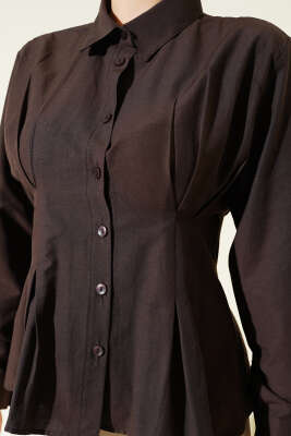 Bel Pens Detaylı Kısa Gömlek Acı Kahve - Gömlek