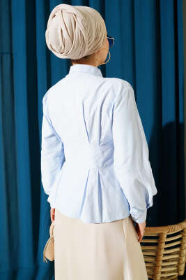 Bel Pens Detaylı Kısa Gömlek Bebe Mavi - Gömlek