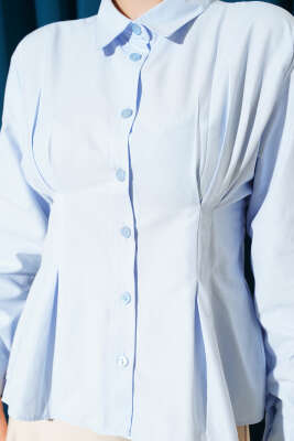 Bel Pens Detaylı Kısa Gömlek Bebe Mavi - Gömlek