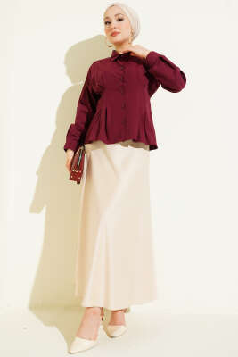 Bel Pens Detaylı Kısa Gömlek Bordo - Gömlek