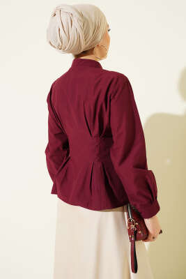 Bel Pens Detaylı Kısa Gömlek Bordo - Gömlek