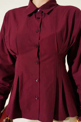 Bel Pens Detaylı Kısa Gömlek Bordo - Gömlek