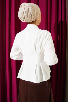 Bel Pens Detaylı Kısa Gömlek Ekru - Gömlek