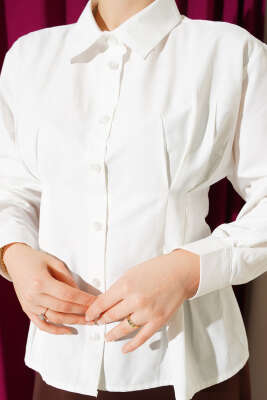 Bel Pens Detaylı Kısa Gömlek Ekru - Gömlek