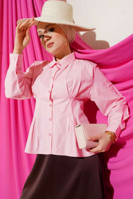 Bel Pens Detaylı Kısa Gömlek Pembe - DUFON